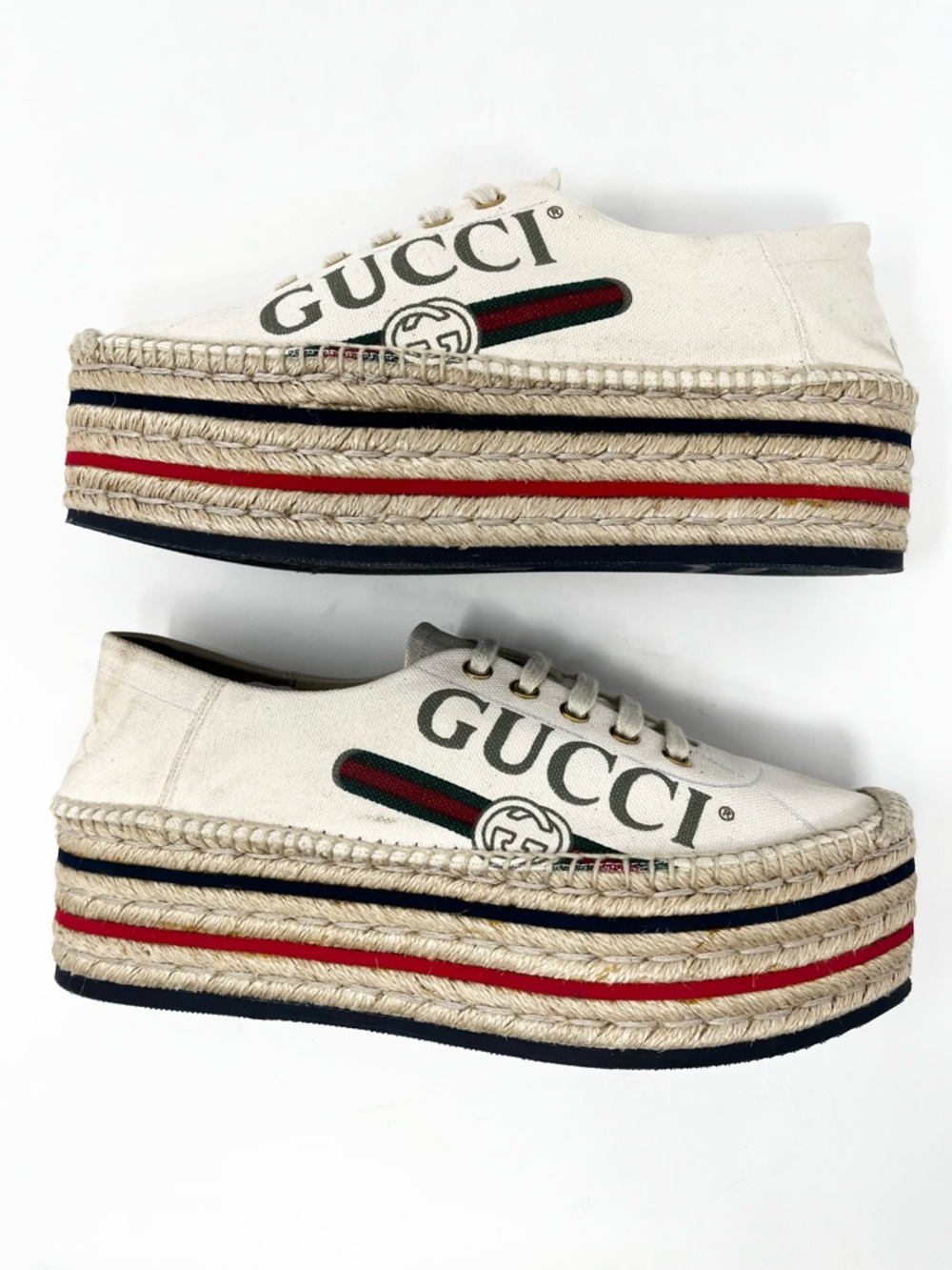 Gucci Vintage GG Logo Canvas Platform Espadrilles Espadrille Sneakers Ivory 39 9 - Picture 3 of 11